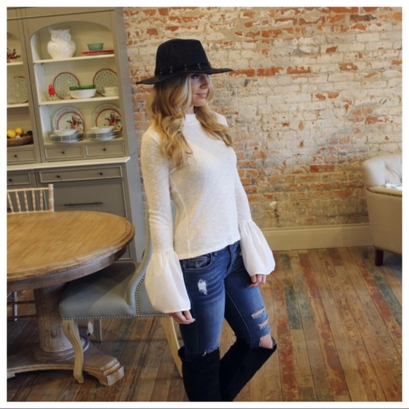 LAST ONE! Off White Soft Knit Bell Sleeve Top - Picture 2 of 3